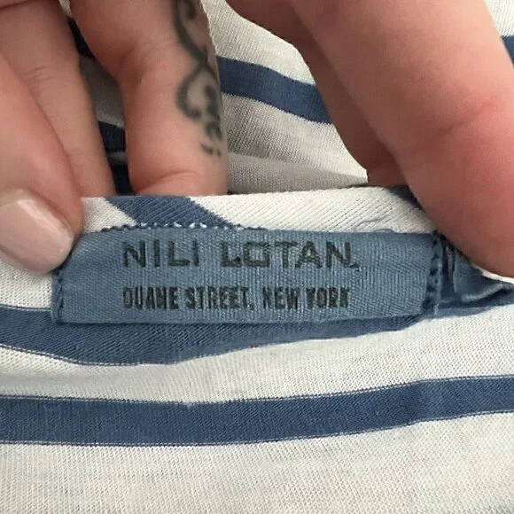 Nili Lotan Womens Dress Size L Blue White Nautical Pima Cotton Blend Long Sleeve - Picture 2 of 9